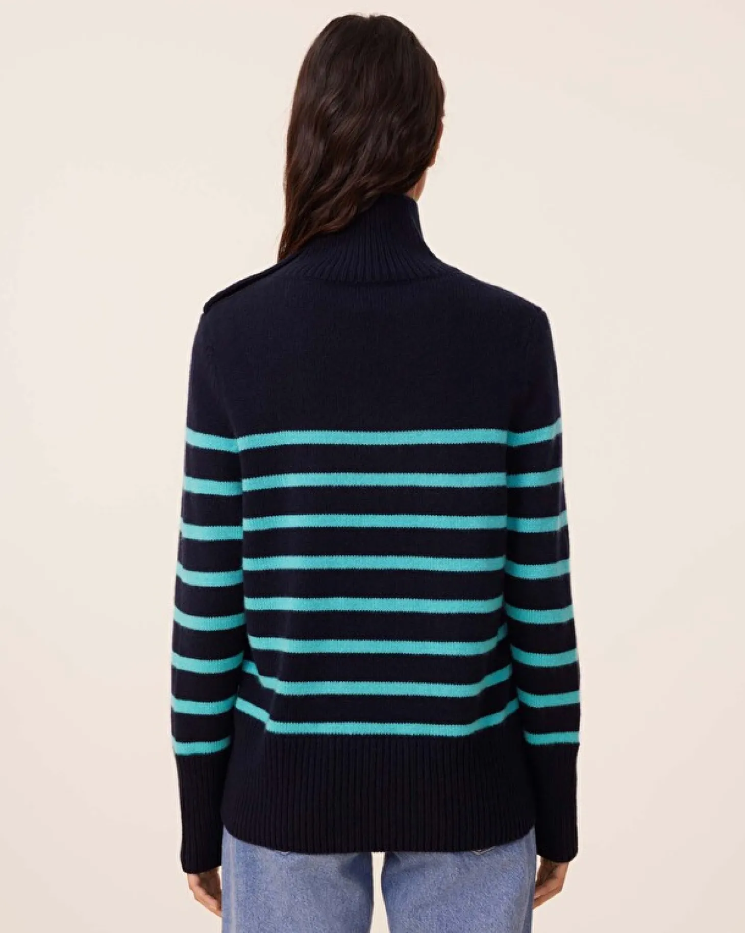 Pull Mariniere Cachemire Col Cheminee, 6 Fils