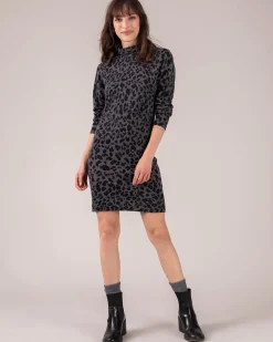 Robe Cachemire Col Cheminee Leopard