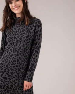 Robe Cachemire Col Cheminee Leopard