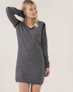 Robe Cachemire Col V Manches Longues