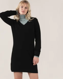 Robe Cachemire Col V Manches Longues