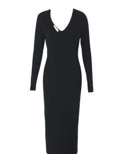 Robe Longue Cachemire Col V Cotelee