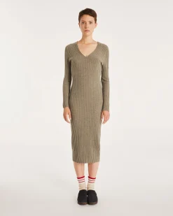 Robe Longue Cachemire Col V Cotelee