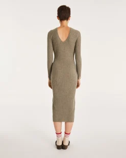Robe Longue Cachemire Col V Cotelee