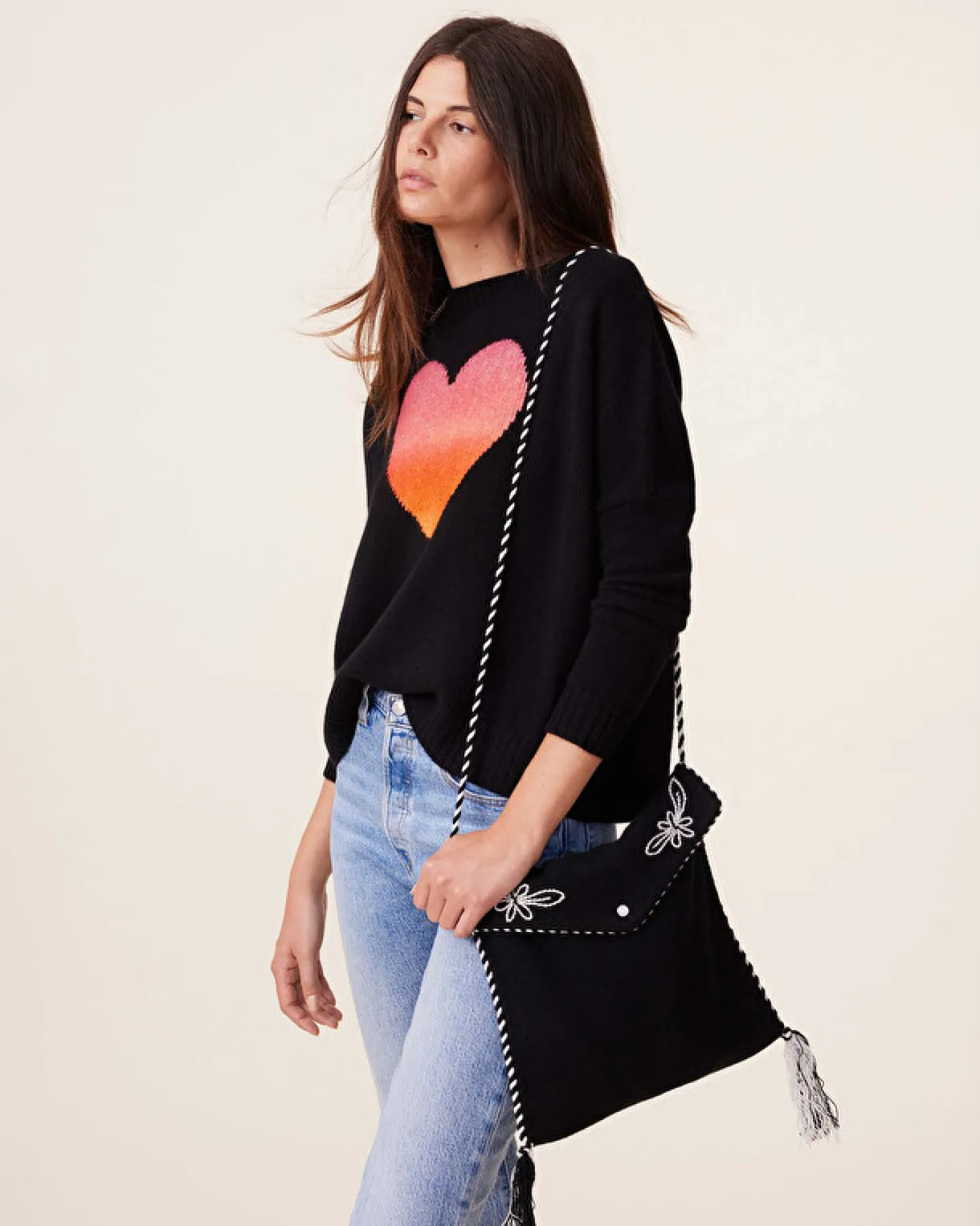 Sac A Rabat Pipping Pompoms En Cachemire