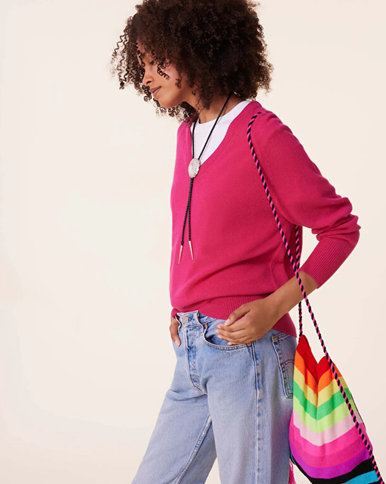 Sac Broderie Main Et Pompoms En Cachemire