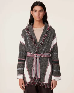 Veste Cachemire Col Chale A Franges, 6 Fils