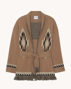 Veste Cachemire Col Chale A Franges, 4 Fils