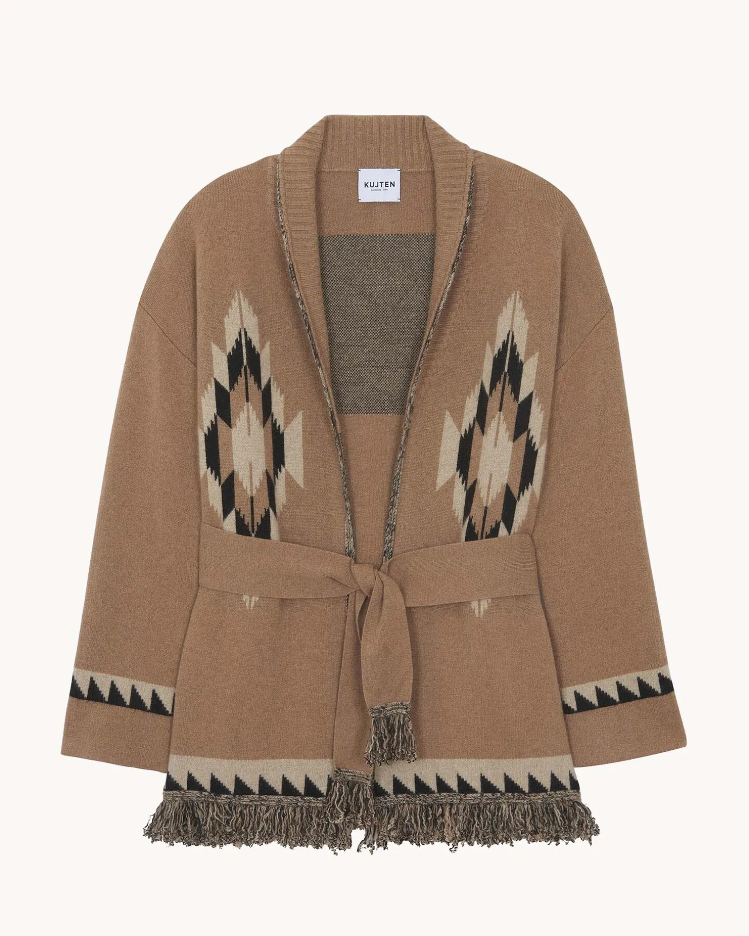 Veste Cachemire Col Chale A Franges, 4 Fils