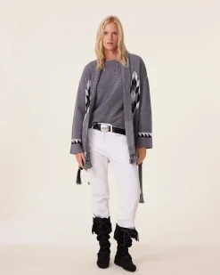 Veste Cachemire Col Chale A Franges, 4 Fils