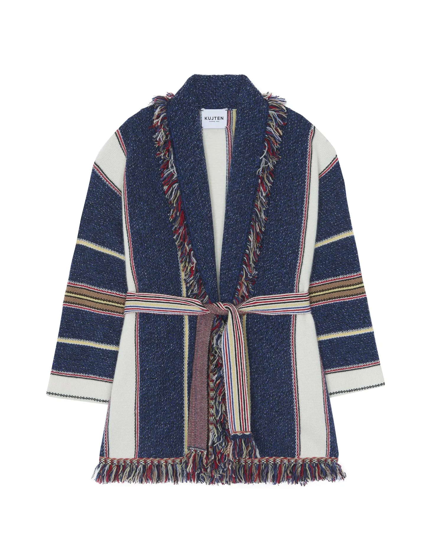 Veste Cachemire Col Chale A Franges, 6 Fils