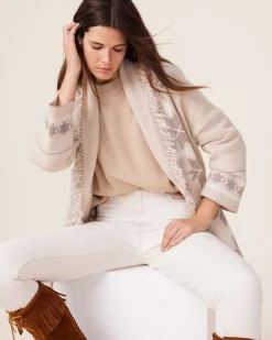 Veste Cachemire Col Chale A Franges, 4 Fils
