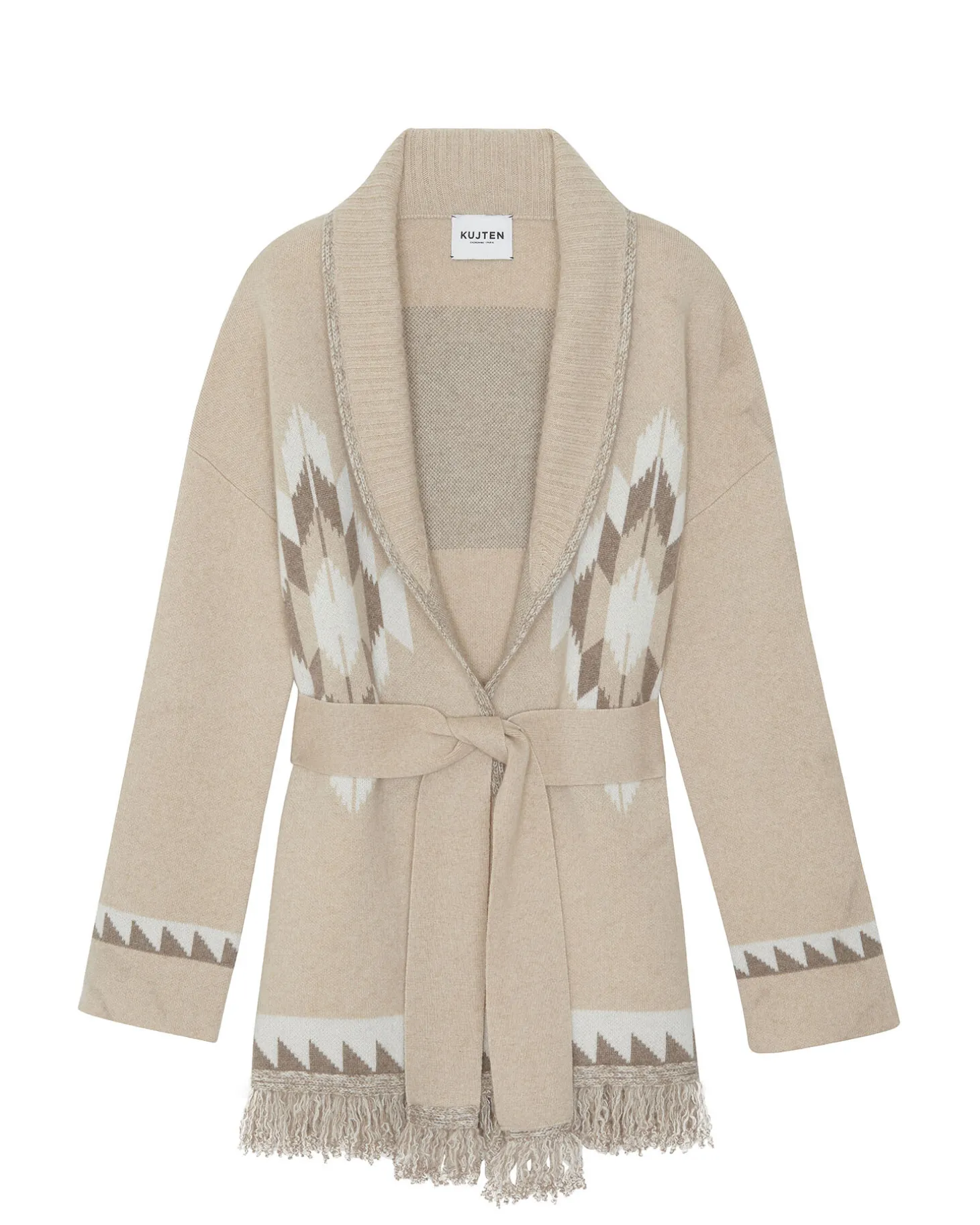Veste Cachemire Col Chale A Franges