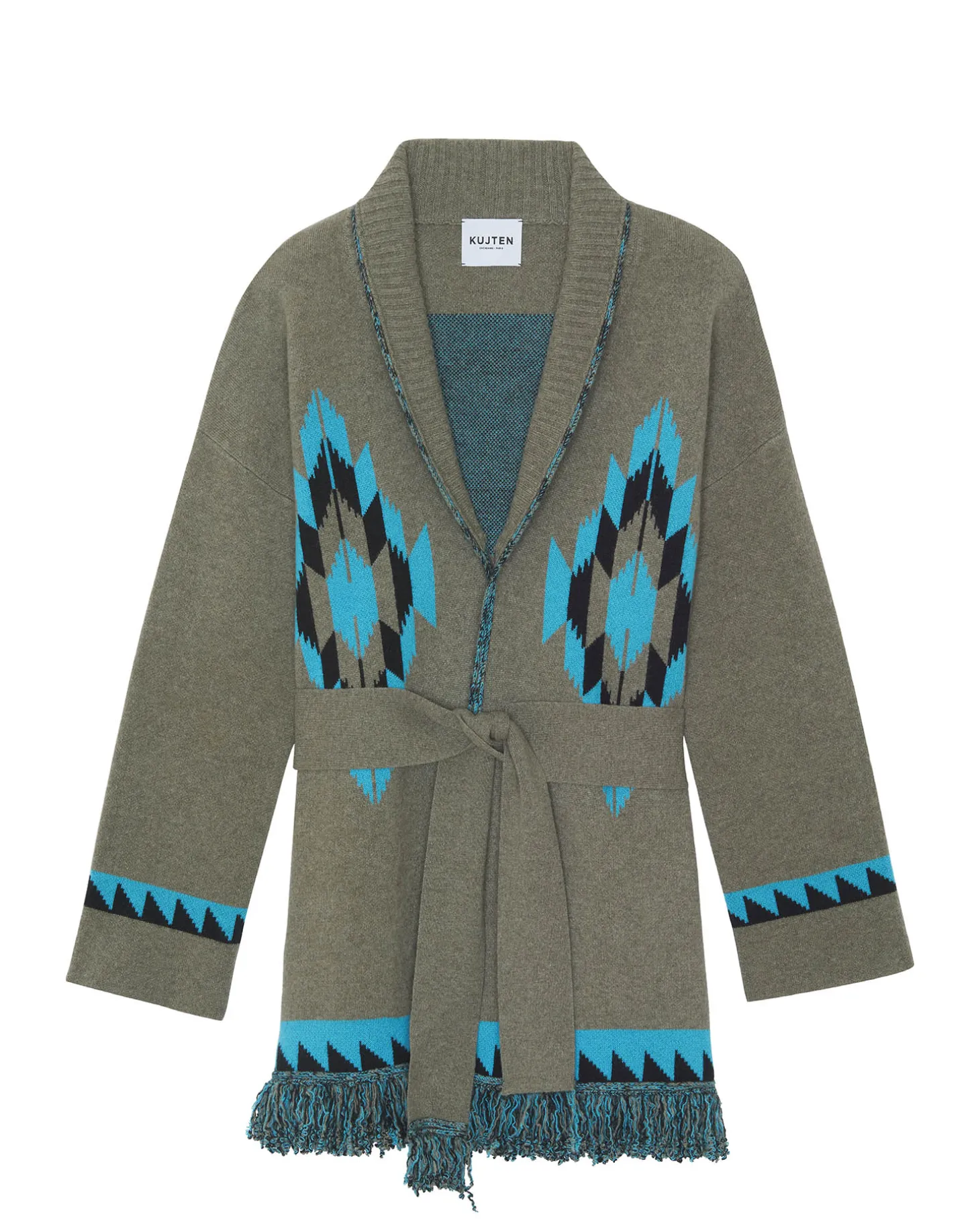 Veste Cachemire Col Chale A Franges
