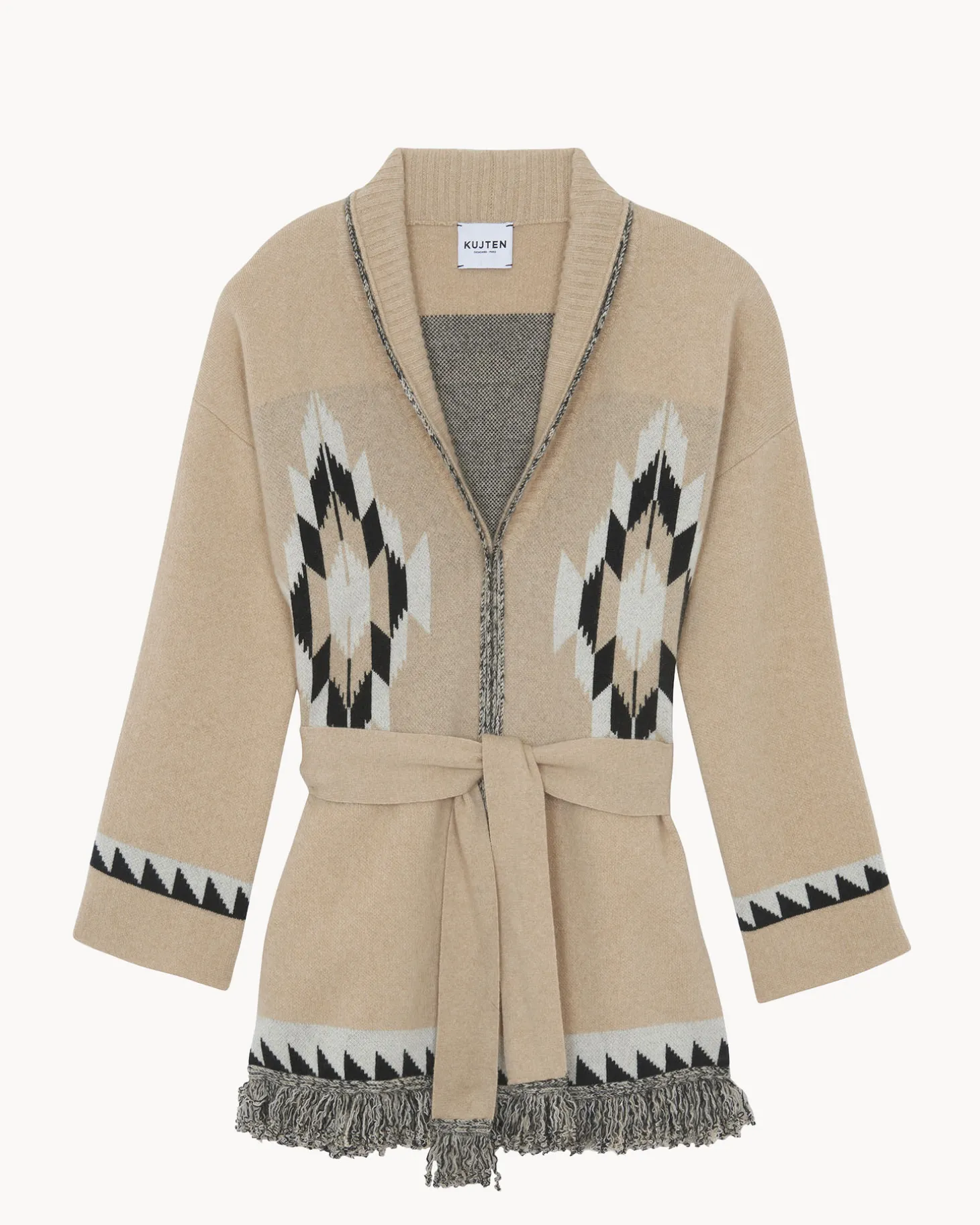 Veste Cachemire Col Chale A Franges, 4 Fils