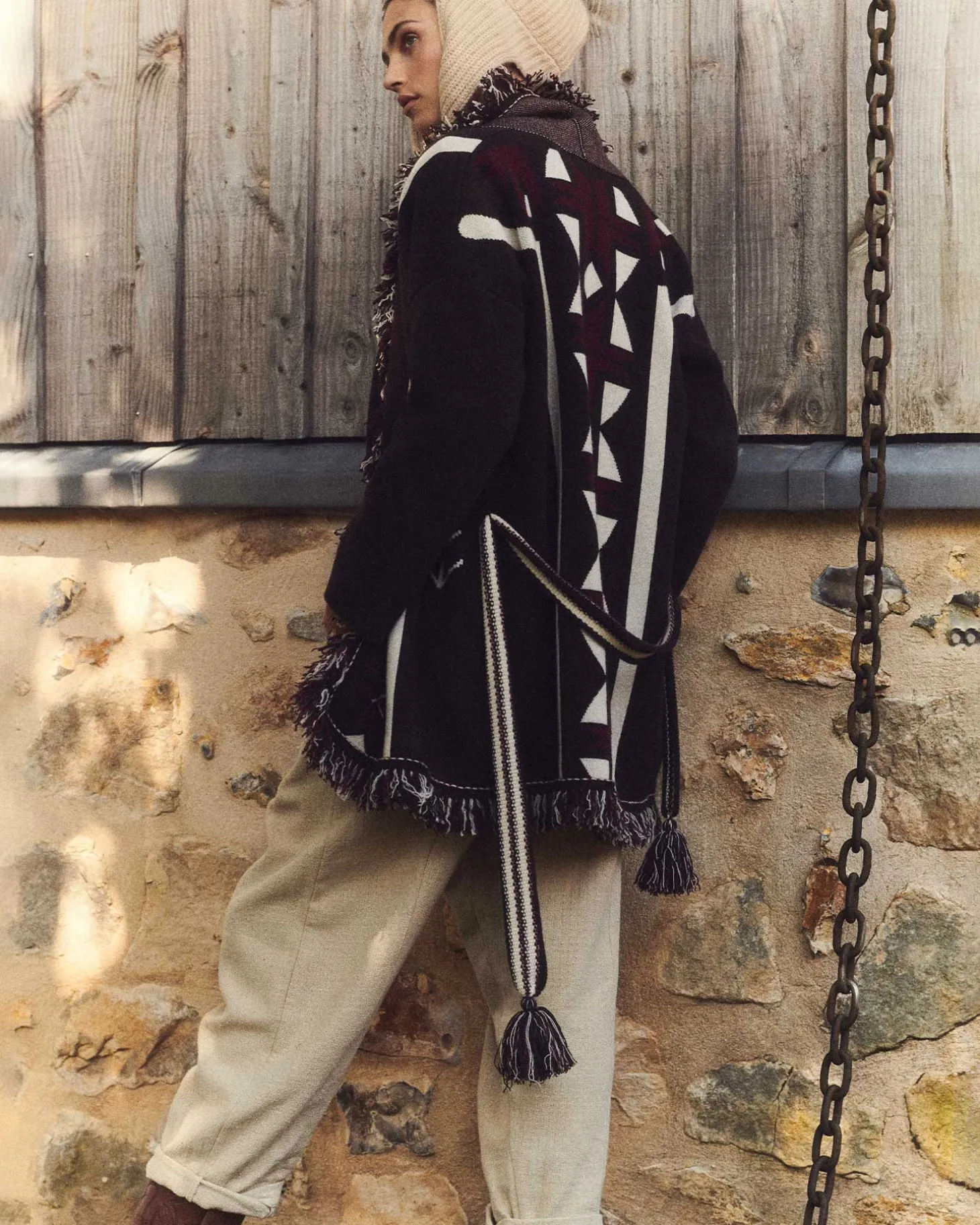 Veste Cachemire Col Chale A Franges, 4 Fils