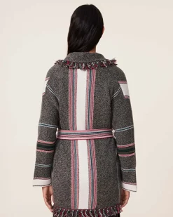 Veste Cachemire Col Chale A Franges, 6 Fils