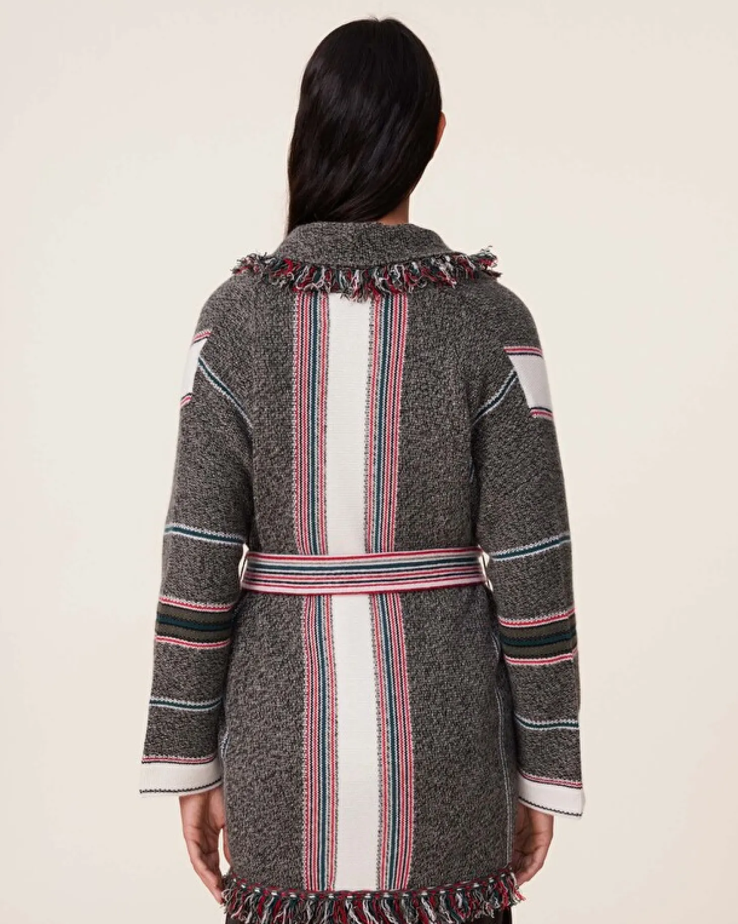Veste Cachemire Col Chale A Franges, 6 Fils