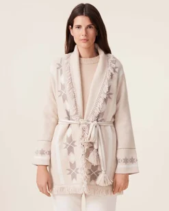 Veste Cachemire Col Chale A Franges, 4 Fils