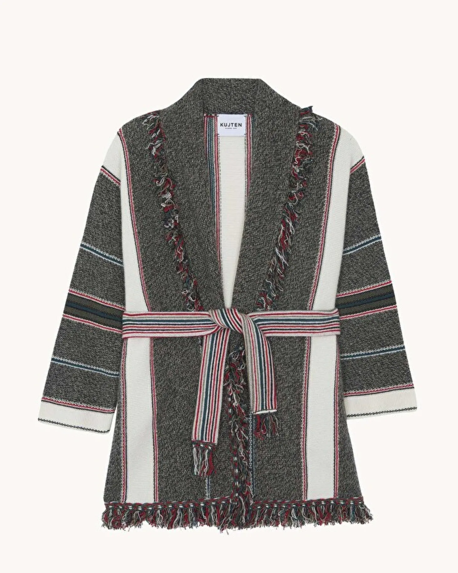 Veste Cachemire Col Chale A Franges, 6 Fils