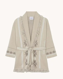 Veste Cachemire Col Chale A Franges, 4 Fils