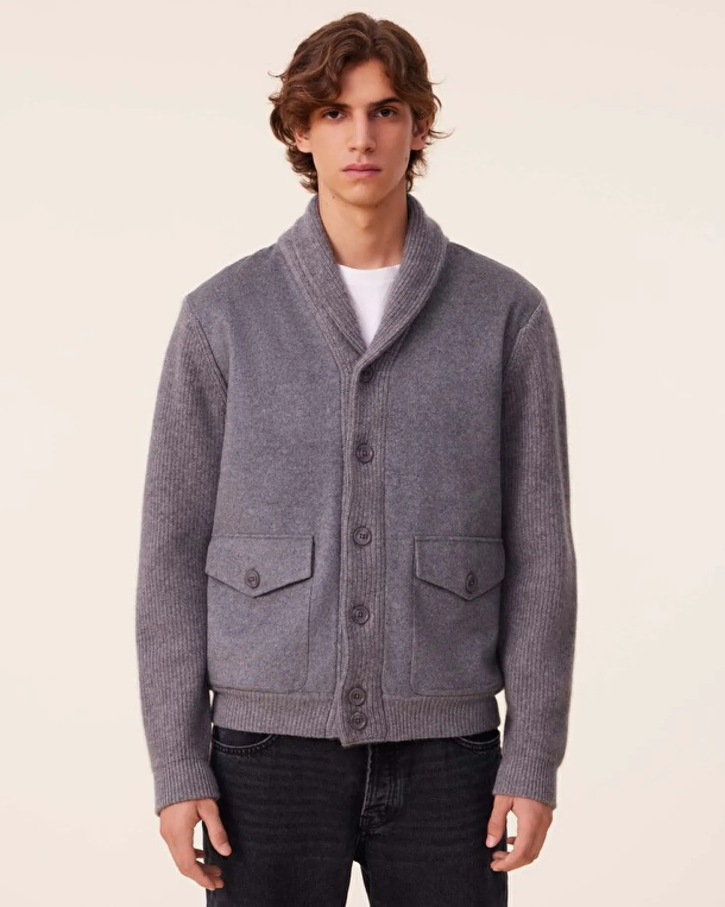 Veste Col Chale Cachemire Tisse