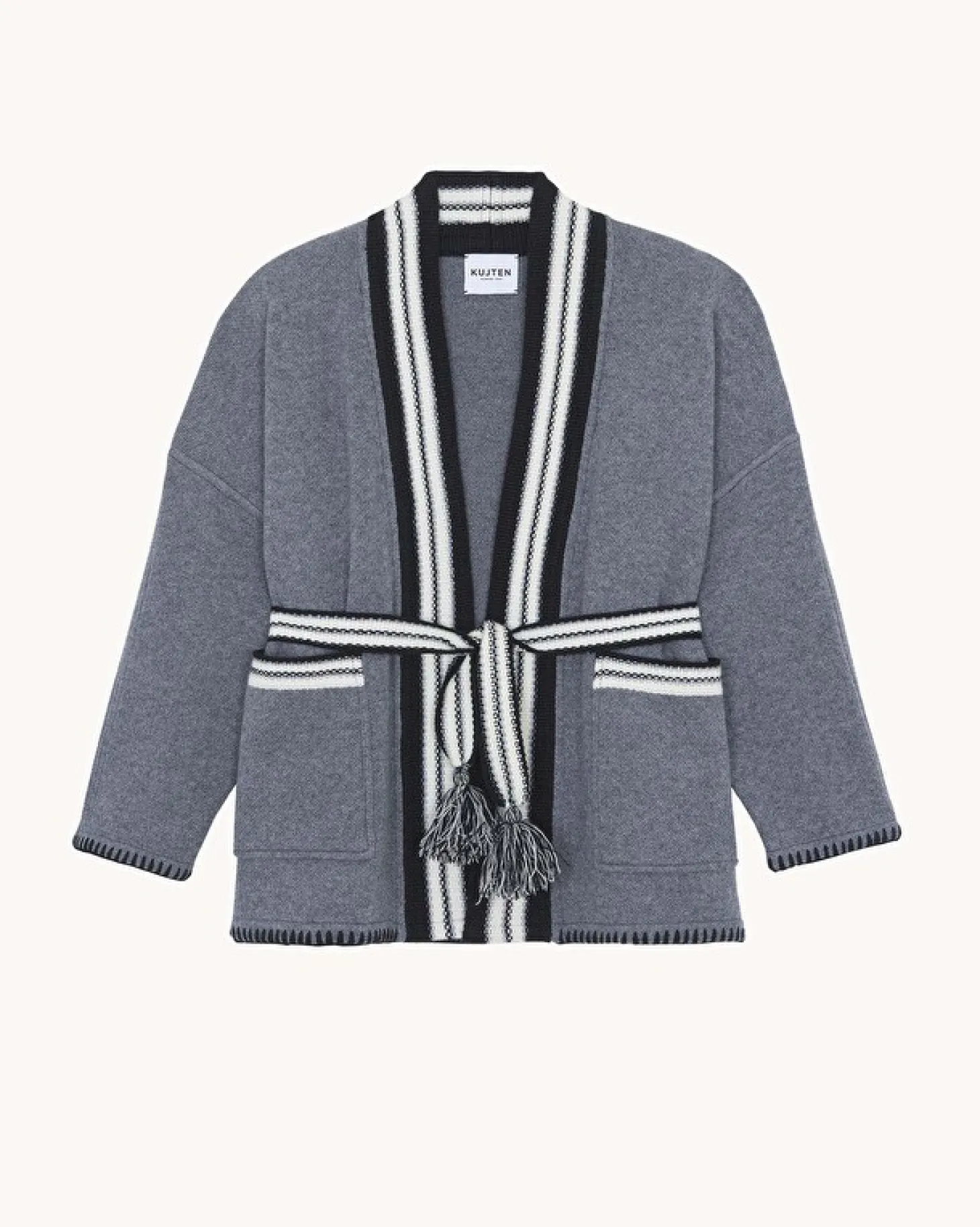 Veste Kimono Cachemire Jacquard, 4 Fils