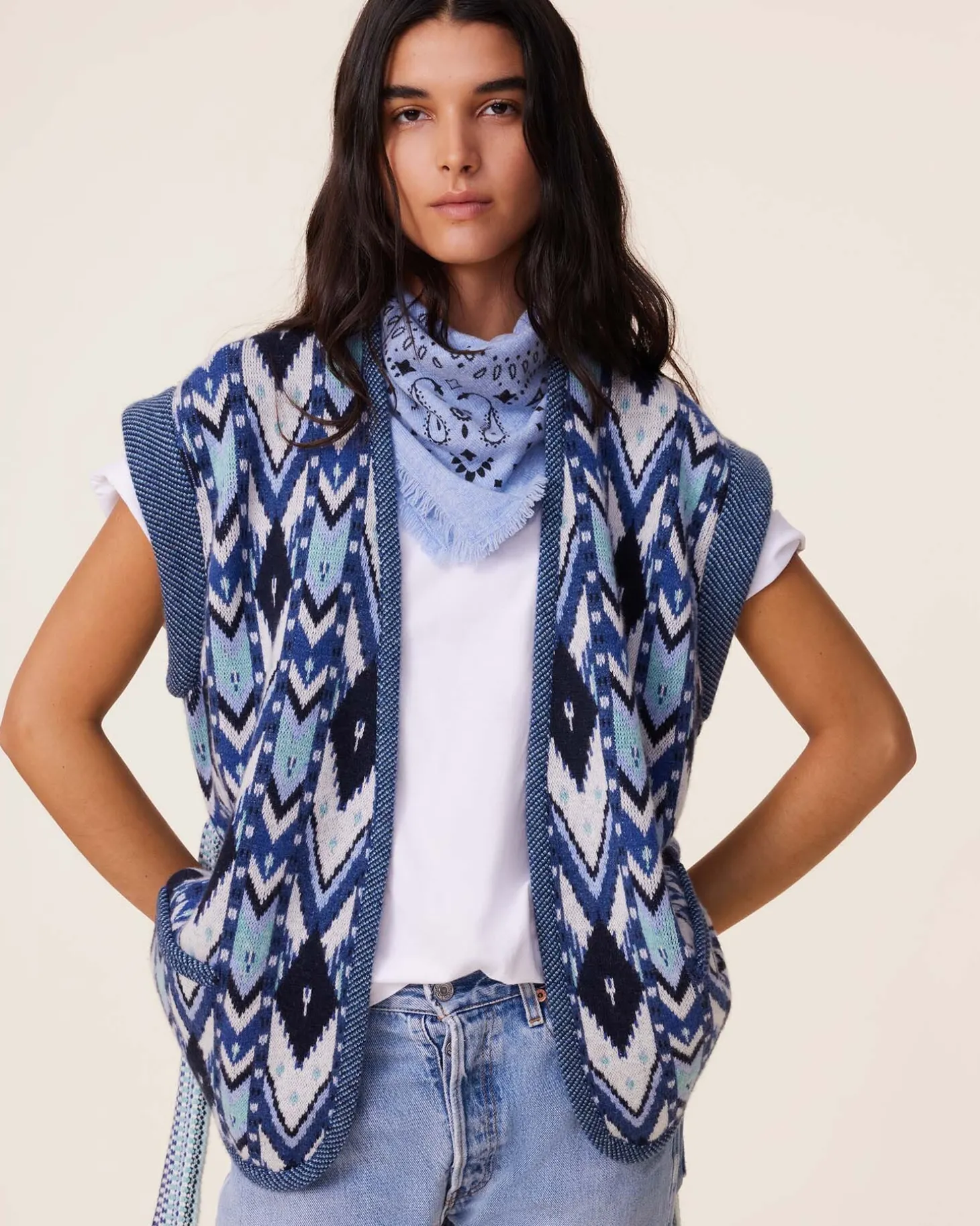 Veste Kimono Cachemire Sans Manches, 4 Fils