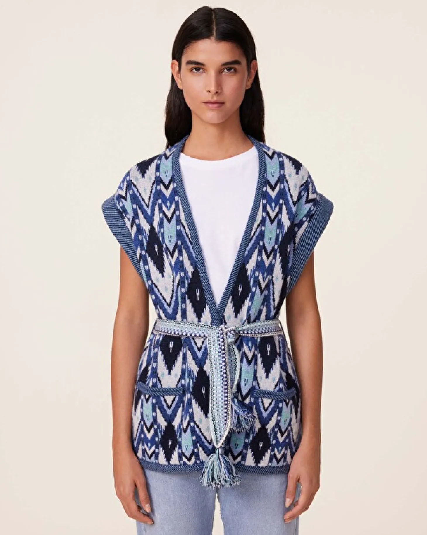 Veste Kimono Cachemire Sans Manches, 4 Fils