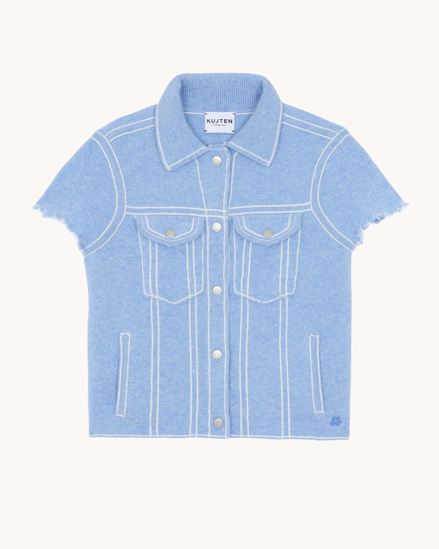 Veste Manches Courtes Cachemire Enfant, 4 Fils